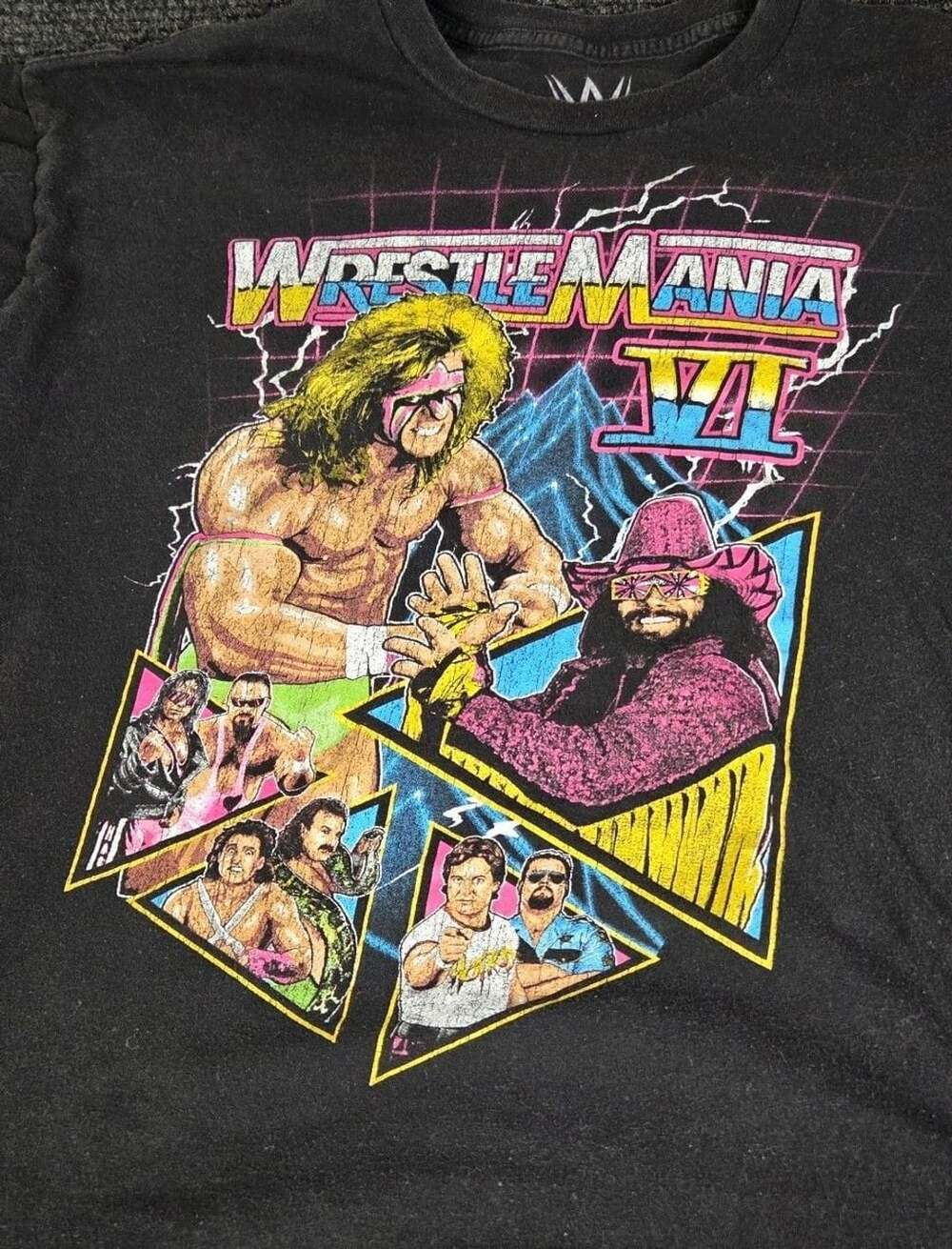 WWE WrestleMania VI Graphic T-Shirt Black Ultimate Warrior Macho Man